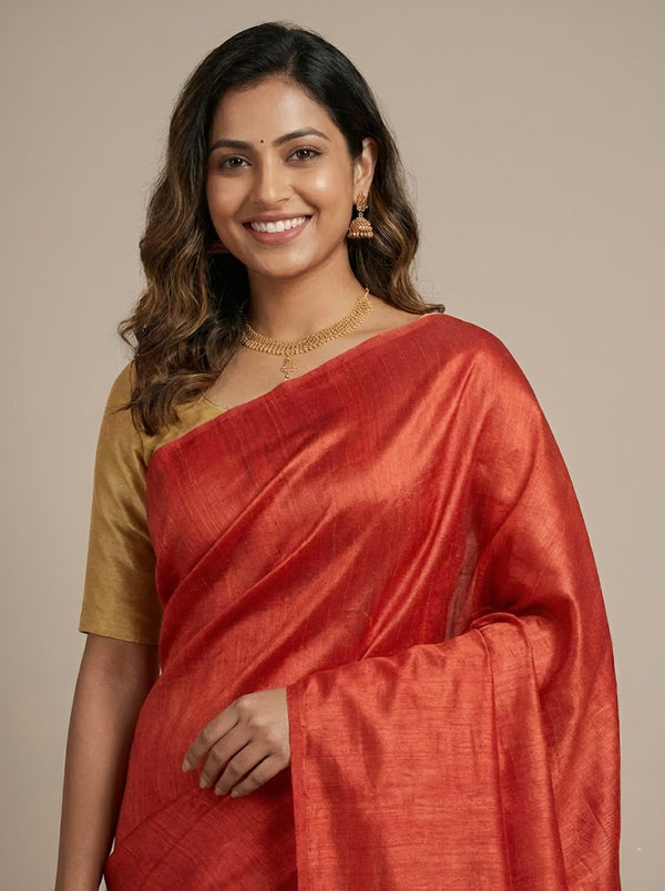 Parul-Pure Plain Tussar Ghicha Silk Saree (Silkmark Certified)