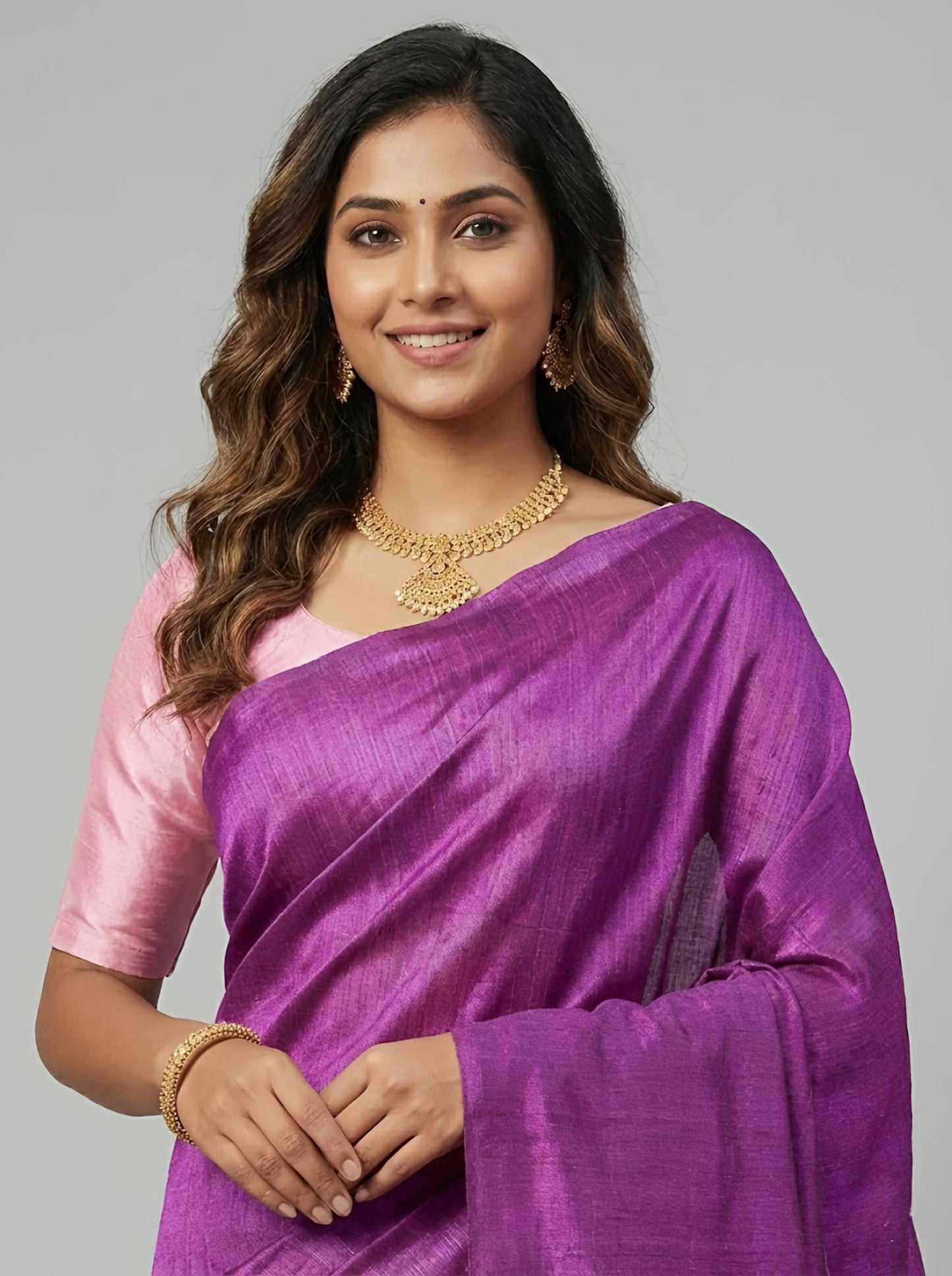 Prarthana-Pure Plain Tussar Ghicha Silk Saree (Silkmark Certified)