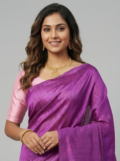 Prarthana-Pure Plain Tussar Ghicha Silk Saree (Silkmark Certified)