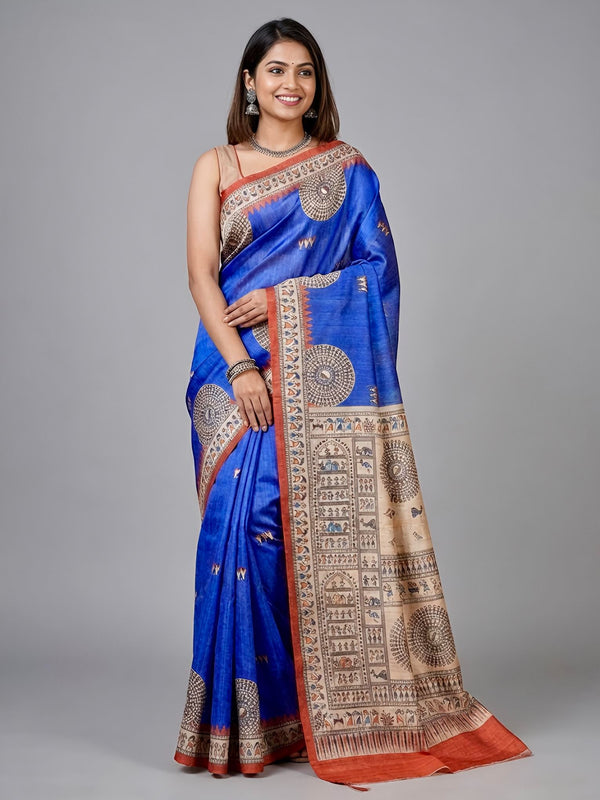 Dharunya– Pure Tussar Warli Print Silk Saree(Silkmark certified)