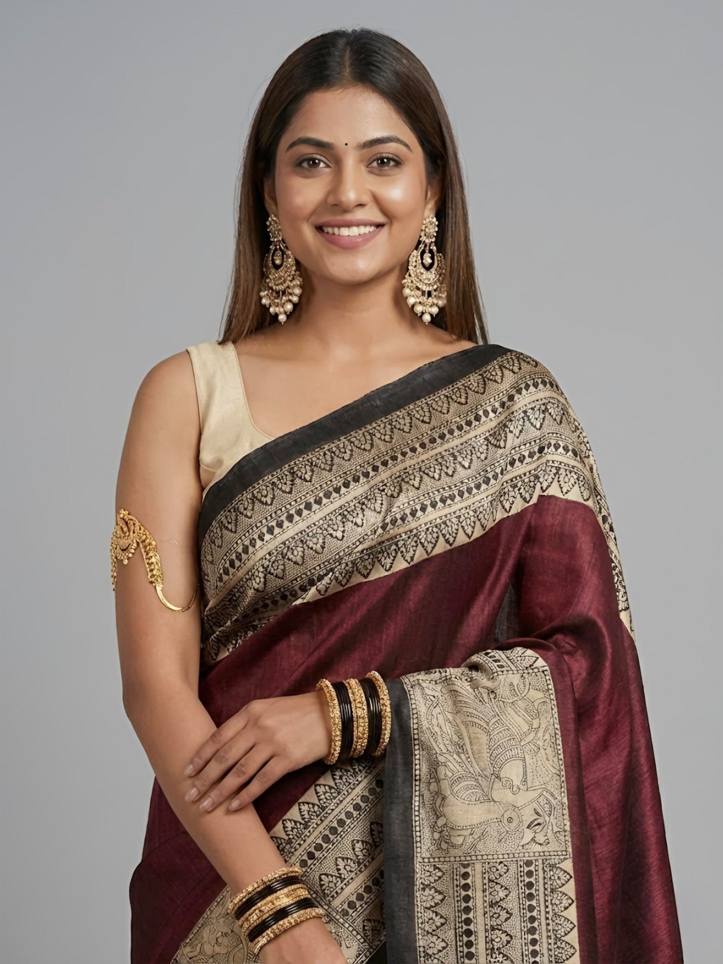 UTHRA – Pure Tussar Ghicha Silk Saree (Silk Mark Certified)