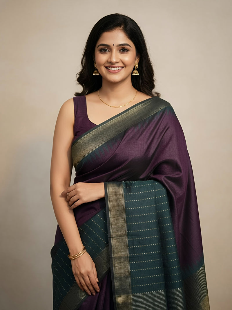 Chella – Pure Raw Silk Dark Shade Saree(silk mark certified)