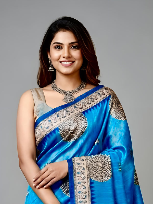 Kanvitha– Pure Tussar Warli Print Silk Saree(Silkmark certified)