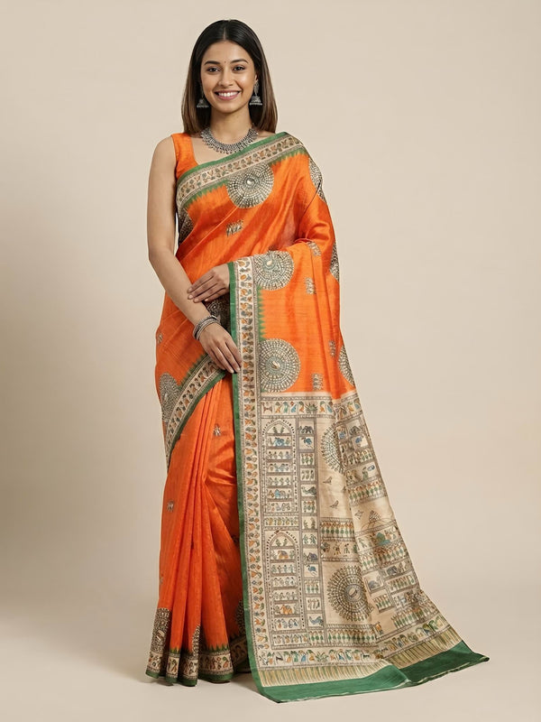 Kamalini– Pure Tussar Warli Print Silk Saree(Silkmark certified)