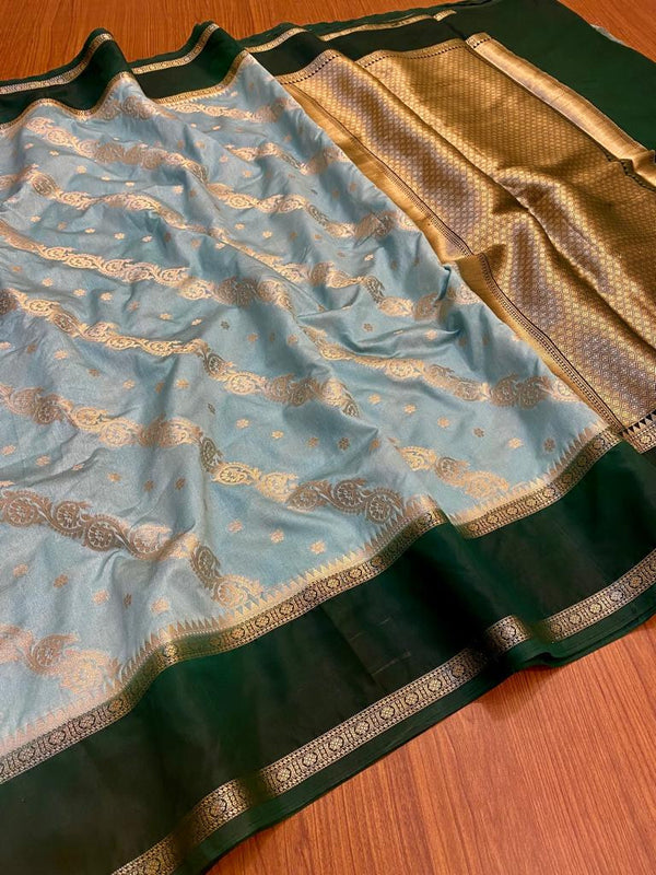 Warm Silk Saree with Contrast Border and Water Zari Work - Thugil