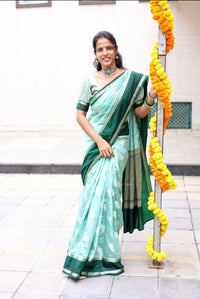 Warm Silk Saree with Contrast Border and Water Zari Work - Thugil